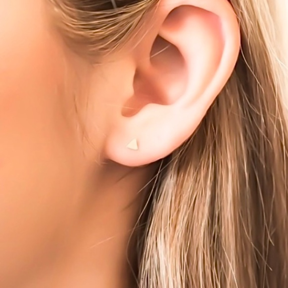 4 PAIRS!! tiny triangle stud earrings in 925 sterling silver or 14k gold filled